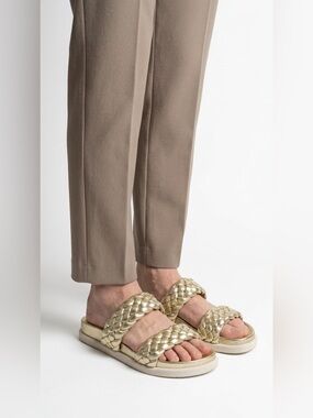 BROWNS GOLD BRAIDED SLIDE SANDALS WOMAN 39